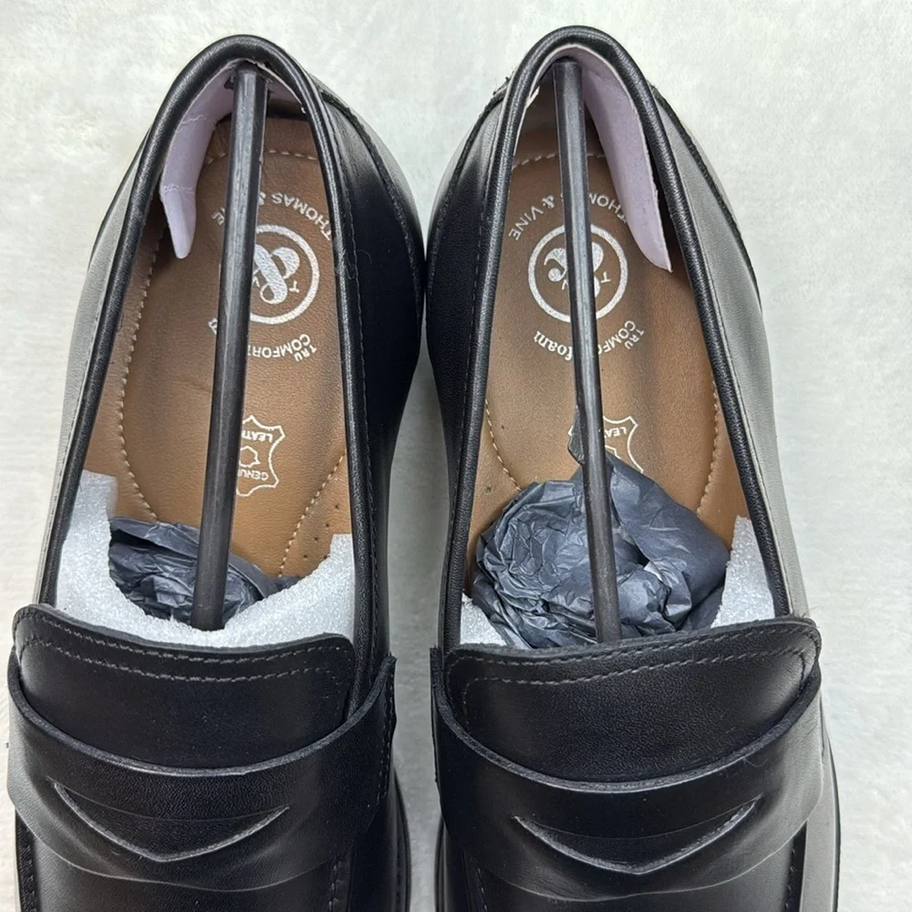 Thomas & Vine Mens Bishop Classic Penny Loafer- Black Leather- Size 11